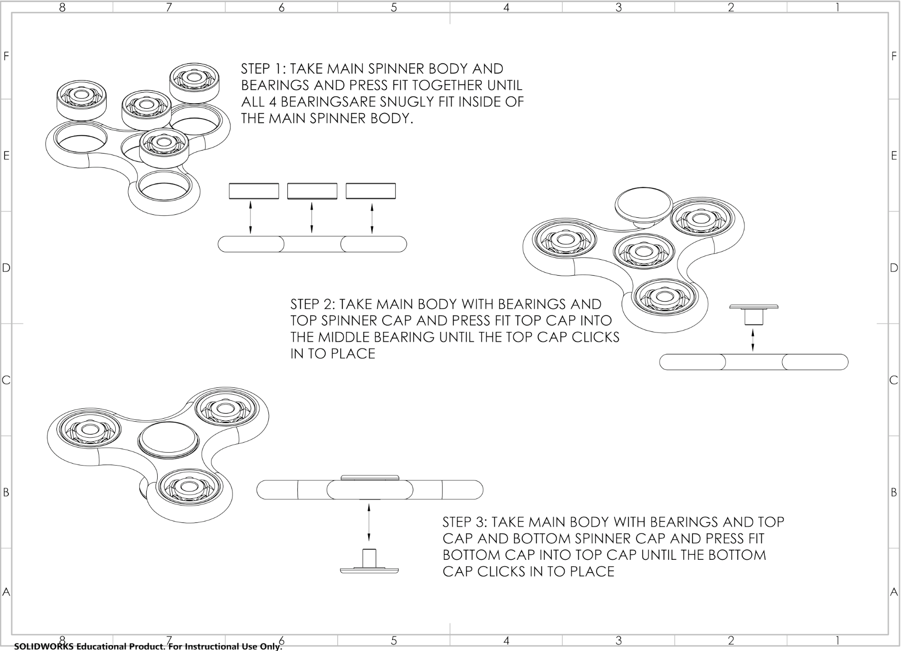 Assembly plan diagram for pressing bearings and caps