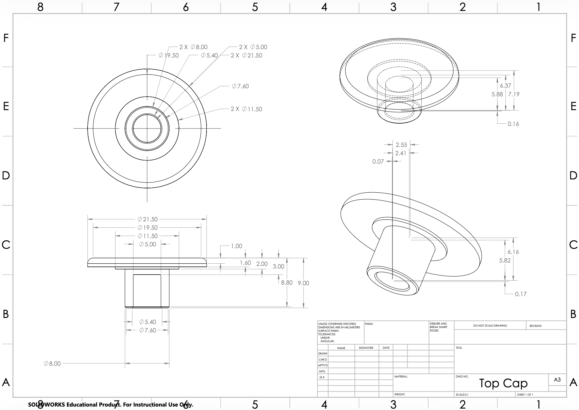 Dimensioned drawing of the bearing cap